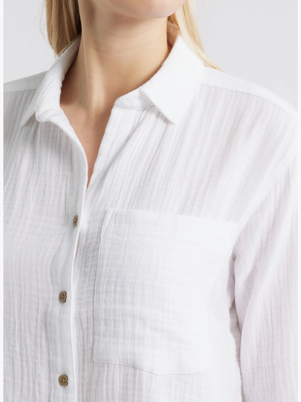 beachlunchlounge 100% Cotton white Gauze Button-Down Shirt - Picture 15 of 15